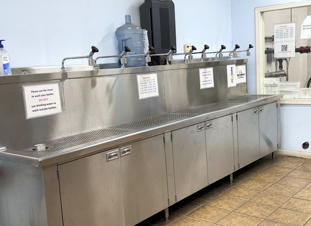 The stainless refill counter at our Newark store